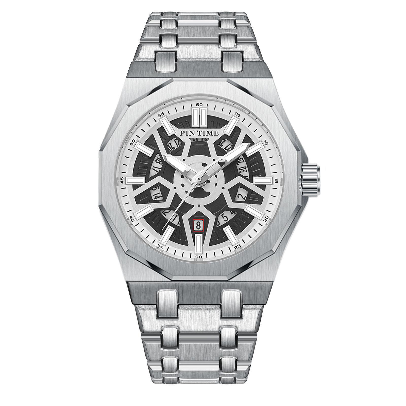 Large Dial Men S Watch Hollow Mechanical Wind Luminous Calendar Waterproof Casual Men S Sports Quartz Watch
