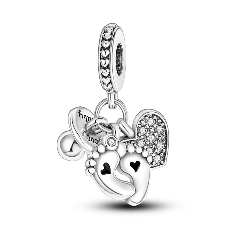 

Charms Plata Pacifier Footprint Heart-Shaped Pendants Fit Original Bracelets Charms For Women Jewelry Diy Making Gifts