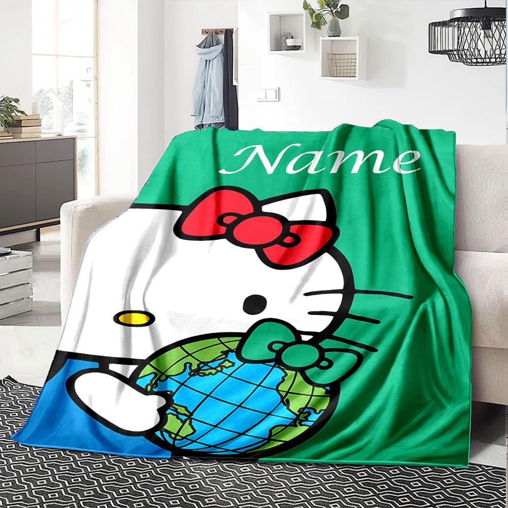 Customizable HelloKitty5 Throw Blanket – Personalized Name, All-Season Cozy Snug Blanket, Machine Washable, Personalized Blanket