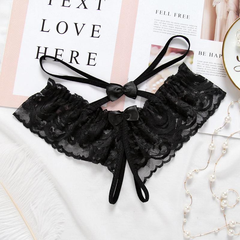 Sexy Crotch Opening Women's Panties Lingerie Lace Bowknot G-string Thong Floral Temptation Underwear for Ladies Erotic Pantys