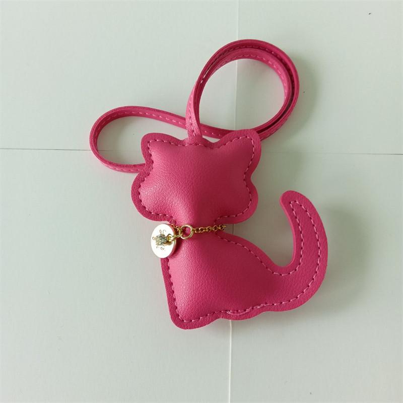 Fashion PU Leather Cat Pendant Keychain Cute Animal Keyring Women Bag Charm Handbag Hanging Decoration For Girl Gifts