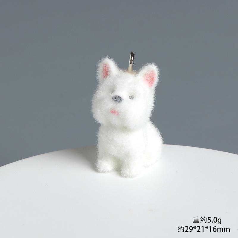 Cute Flocked 3D Dog Resin Figure Animal Statue Keychain Pendant for DIY Crafts Home Desk Decor Kawaii Gift Ideas