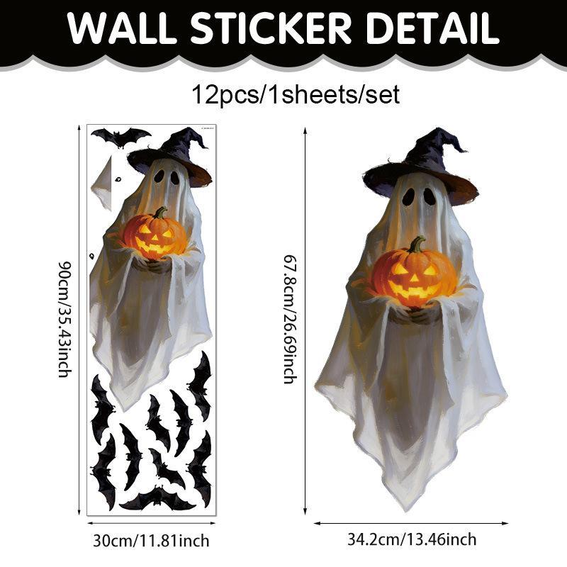 Extra Large Halloween Ghost Window Clings Vintage Ghost Black Bat Window Stickers For Home Classroom Office Diy Party Decoration