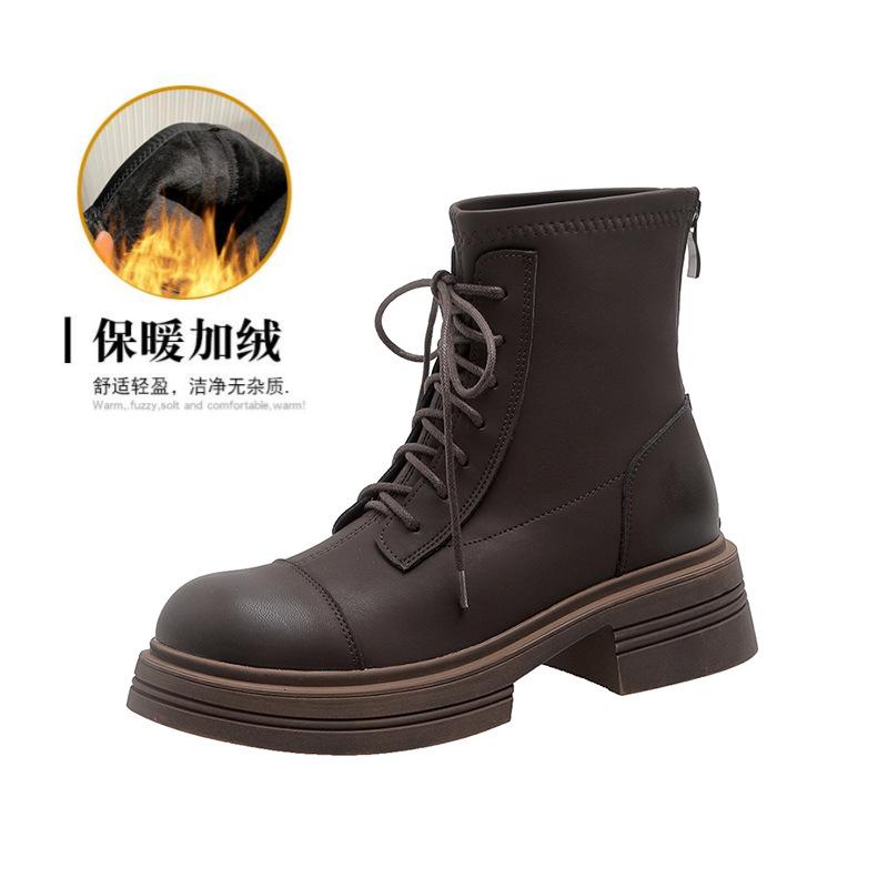 

Женская обувь 2025 новая круглый носок кожаная платформа ботинки Мартин коричневые ретро короткие ботинки тонкие ботинки 39