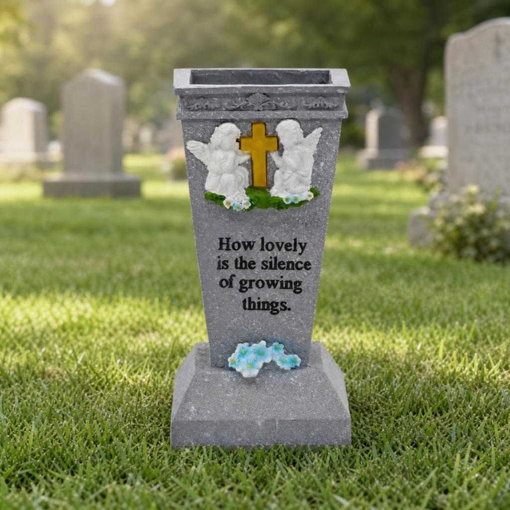 Freestanding Memorial Planter with Angel Figures Meaningful Stone-Look