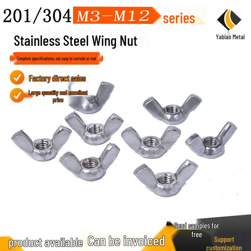 304 Stainless Steel Wing Nut GB62 Hand-Tightened Butterfly Nut Fastener M3-M12