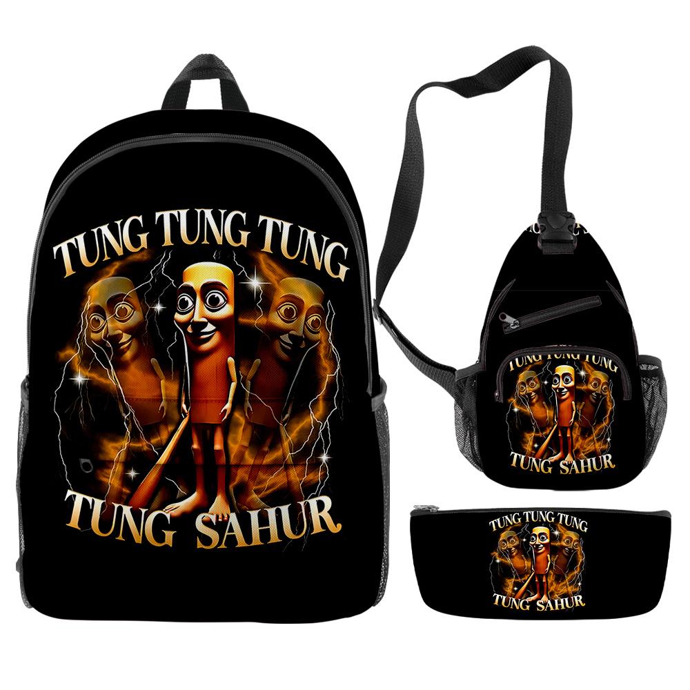 Hip Hop Populaire Cartoon Grappige tungtungtung 3D Print 3 stuks/Set leerling Schooltassen Reizen Laptop Rugzak Borsttas Etui