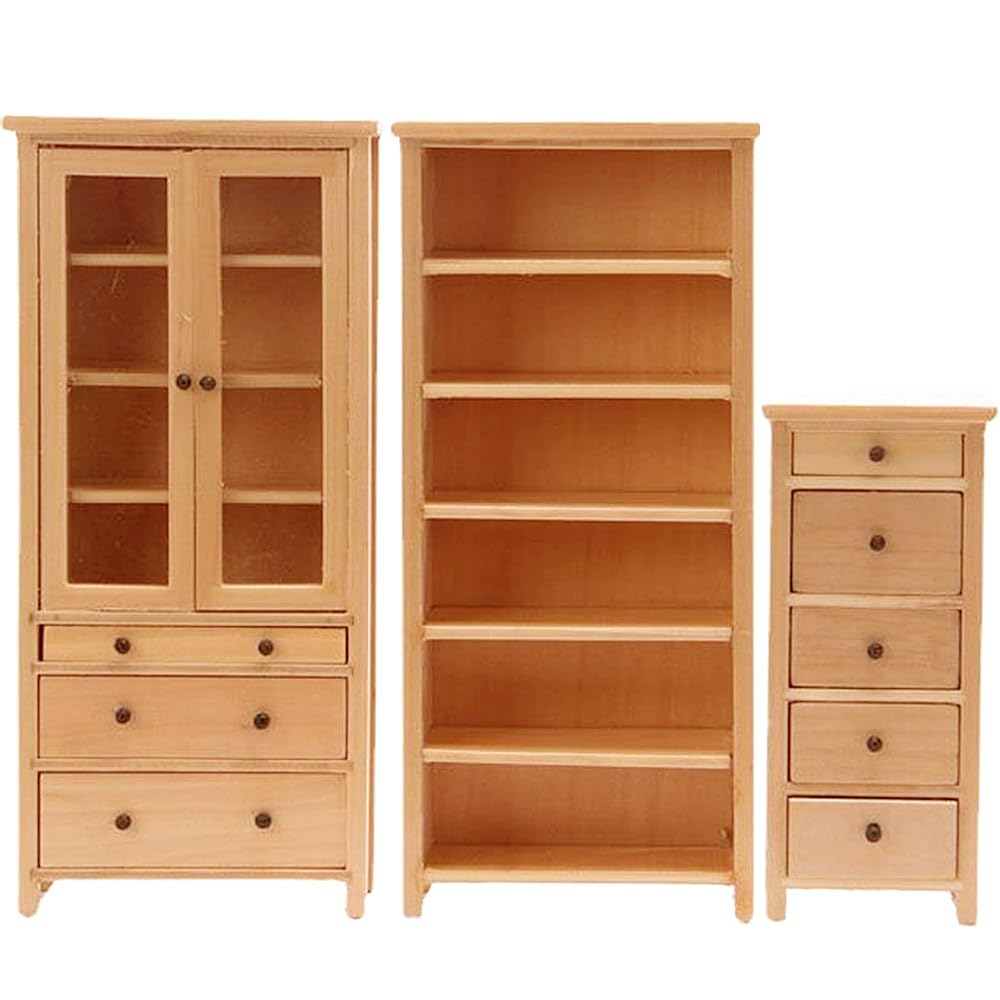moin moin Miniature Shelf Furniture Set Scale Open Rack Drawer Shelf Trinket Box Movable Cafe Single Retro Antique Natural Brown Wood Wooden Doll