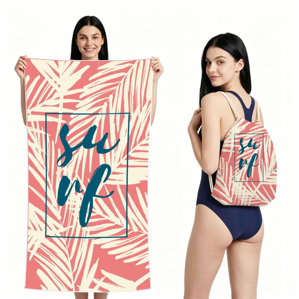 2 in 1 Microfiber Quick Dry Beach Towel Bag Convertible Foldable Printed Bath Towel Backpack