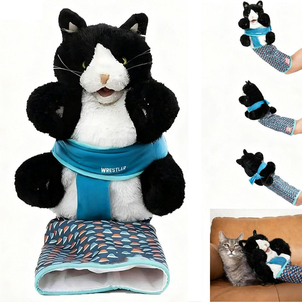 Jucărie Drăguță de Pisică Purtabilă Mănușă Moale din Pluș Marionetă de Mână, Marionetă de Pisică Luptător Mănușă de Wrestling cu Căptușeală Rezistentă Jucării Interactive