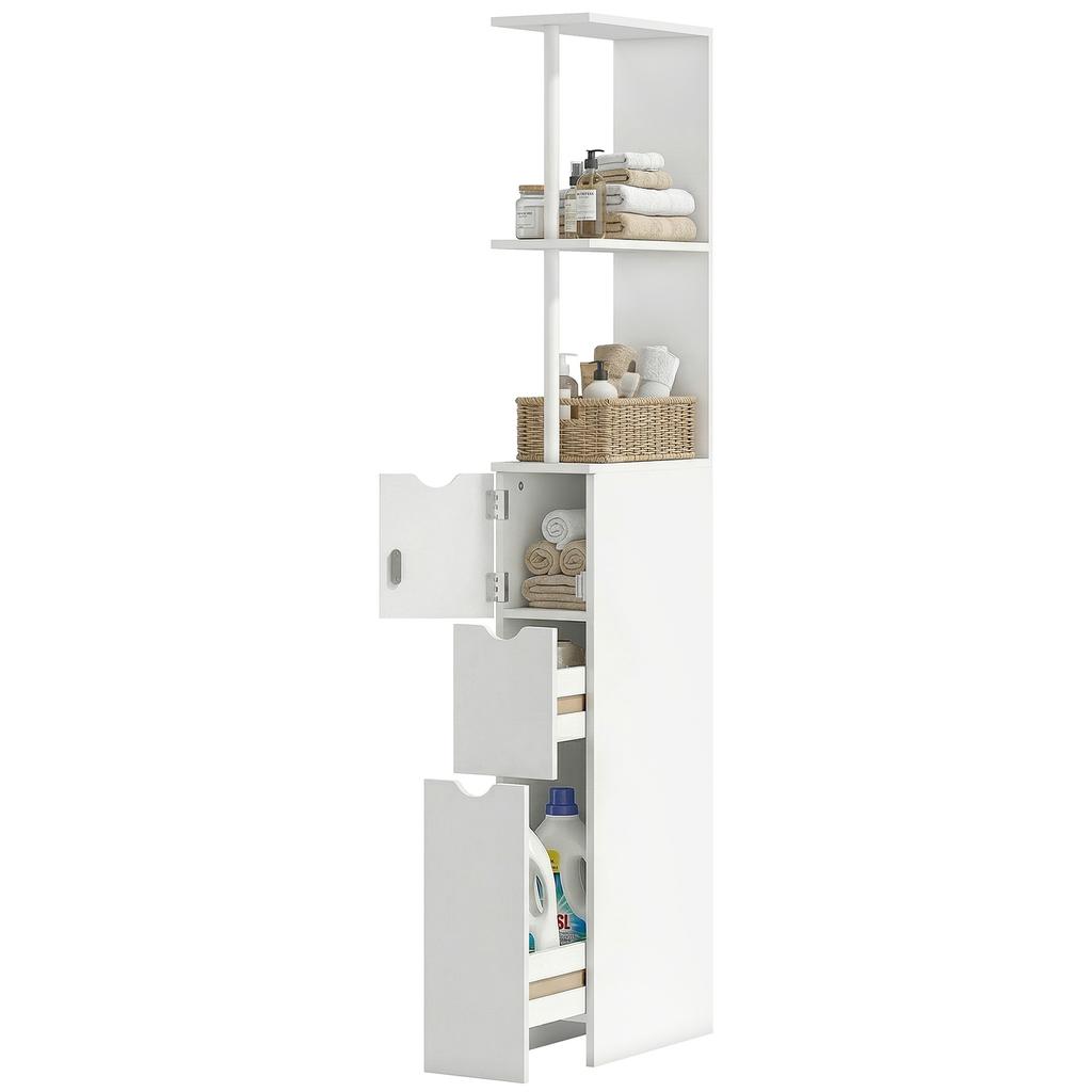 Slim Bathroom Storage Cabinet with Drawers, Tall Bathroom Cupboard with 2-Tier Shelf, White