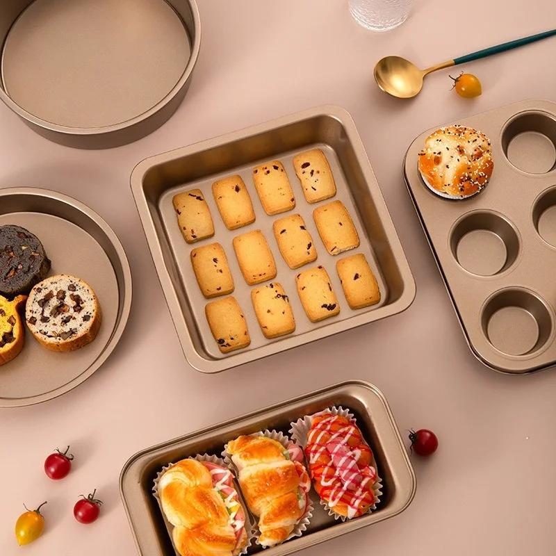 5Pcs Cake Mold Carbon Steel Non-stick Bread Pizza Chocolate Cookie Mould Home Baking Muffin Pans Oven Gadgets Kitchen Bakeware