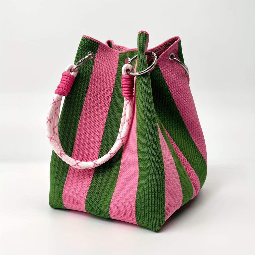 Vintage Multicolor Retro Handbag - Large Capacity Tote Bag with Buckle Closure & Fixed Strap, Striped Pattern, Durable for Work