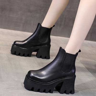 2024 Heißer Verkauf Damen Schuhe Knöchel Damenstiefel Elegant Moderne Stiefel Damen Runde Zehe Slipper Plateau Klobige Absätze Schuhe Damen