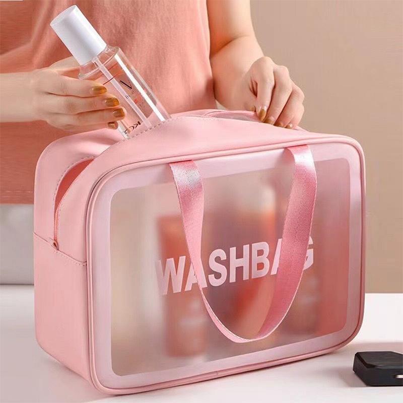 Dry-wet Separation Double Transparent PU Makeup Bag Portable Washing Bag Cosmetic Storage Bag Travel Fitness Swimming Essentials