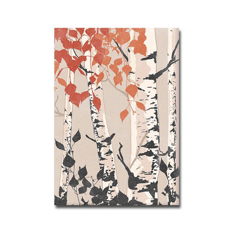 Silver Birch Boho Poster Red Leaves Art Print Abstract Botanical Canvas Painting Modern Wall Picture For Living Room Home Decor