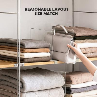 Closet Shelf Divider Clear Shelf Divider Plastic No Punching Design Separator for Clothes Purses Multifunctional Cabinet