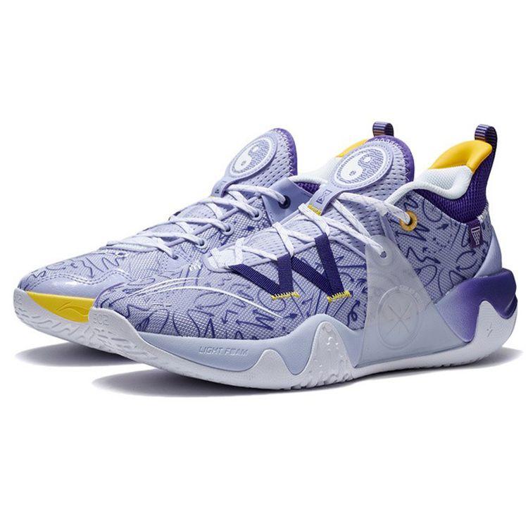 Li Ning Cold Blood Shock Absorption Non-Slip Wear-Resistant Low-Top Basketball Shoes Men Sneakers Purple Yellow ABPS007-5