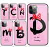 Cute Alphabet Letter Flower Phone Case For IPhone 13 12 11 XS X 8 7 6 Plus Mini Pro Max SE 2022 Black PC TPU Glass Phone Cover