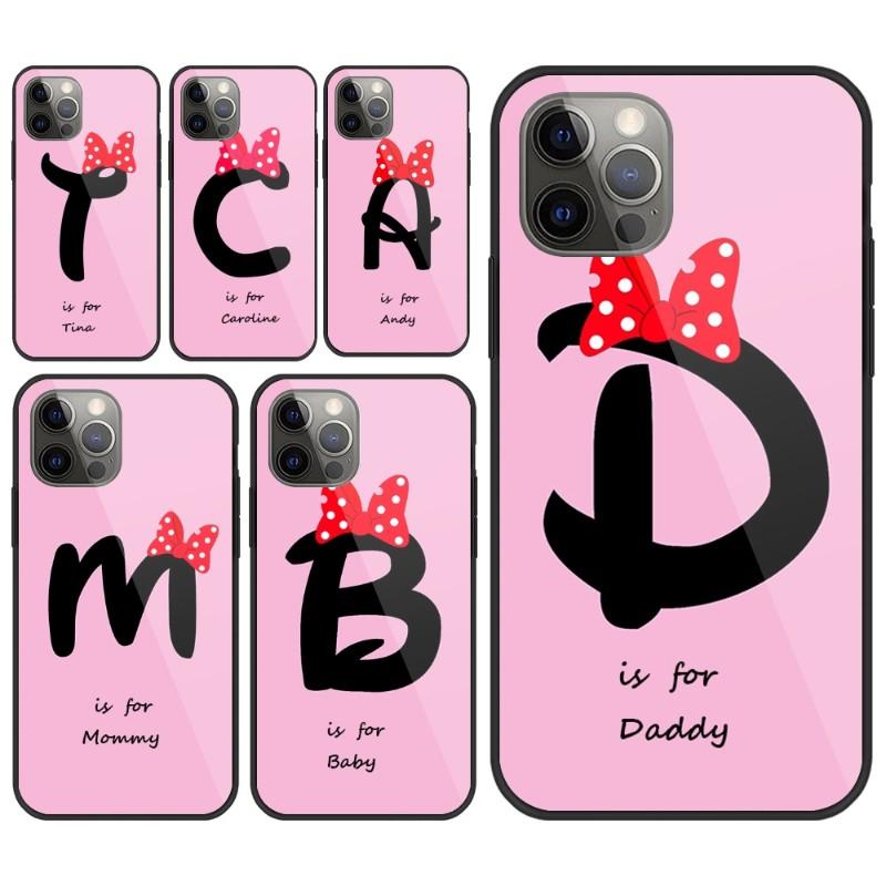 Cute Alphabet Letter Flower Phone Case For IPhone 13 12 11 XS X 8 7 6 Plus Mini Pro Max SE 2022 Black PC TPU Glass Phone Cover