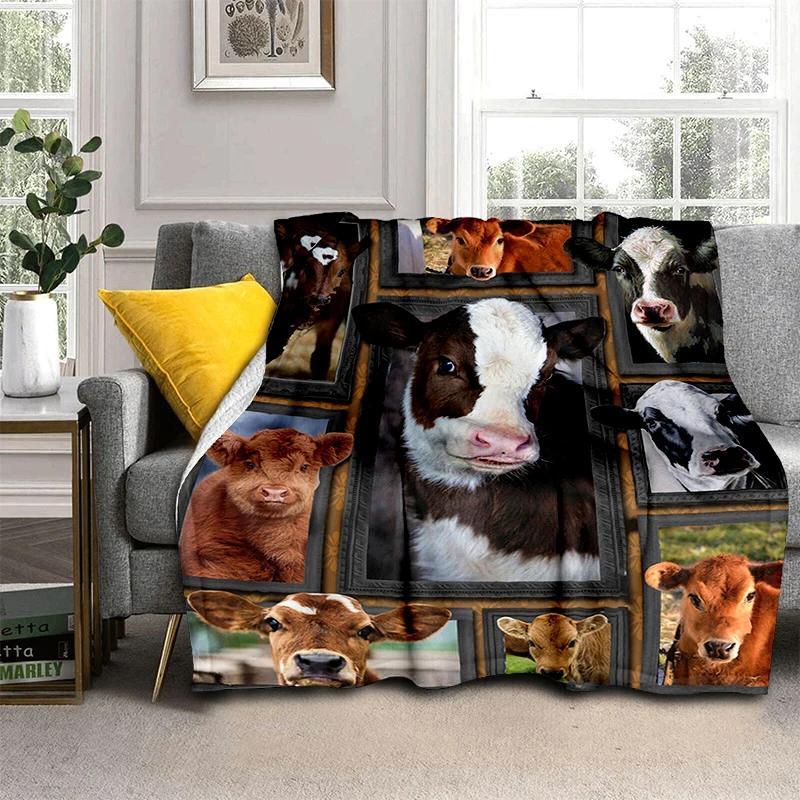 Animal Blanket Elephant Wolf Cow Highland Cattle Dog Flannel Blanket Super Soft Fleece Throw Blanket for Bedroom Couch Sofa Gift