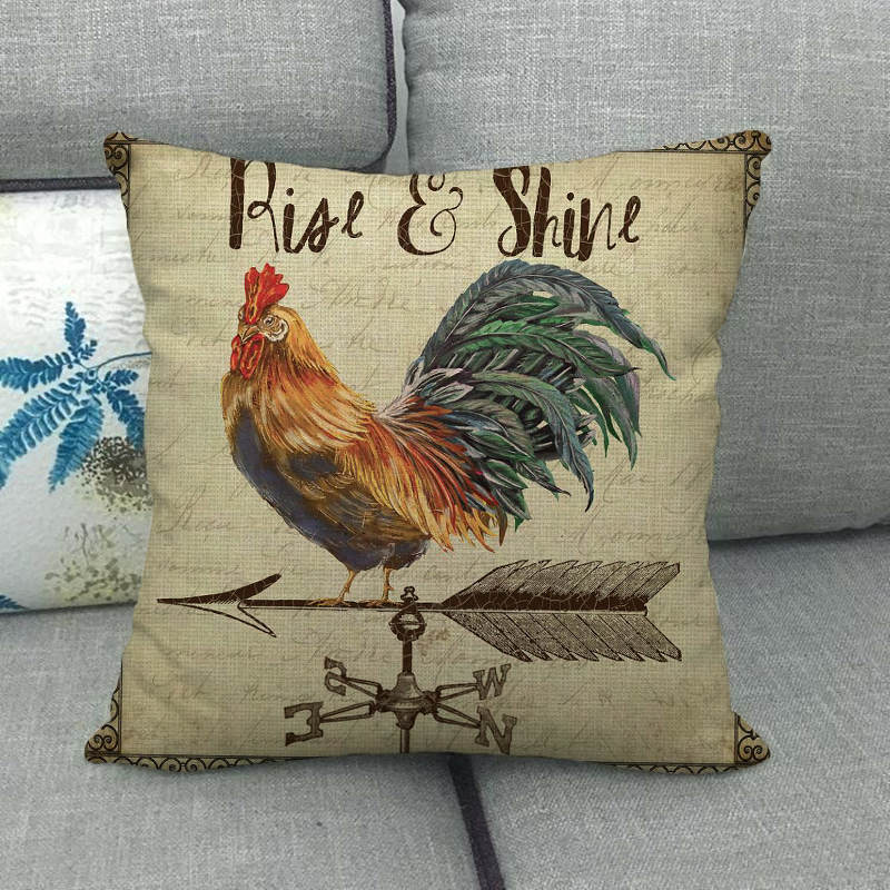 Nordisches Vintage Hahnenmuster Digitaldruck Kurzflor Kissenbezüge für Auto Sofa Büro Kissenbezug Heimartikel