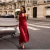 Women's Satin Sexy V-neck Temperament Halter Dress Summer New Slim Long Skirt Halter