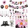 Pink Halloween Party Decorative Skull Balloon Pumpkin Banner Cake Insert Set