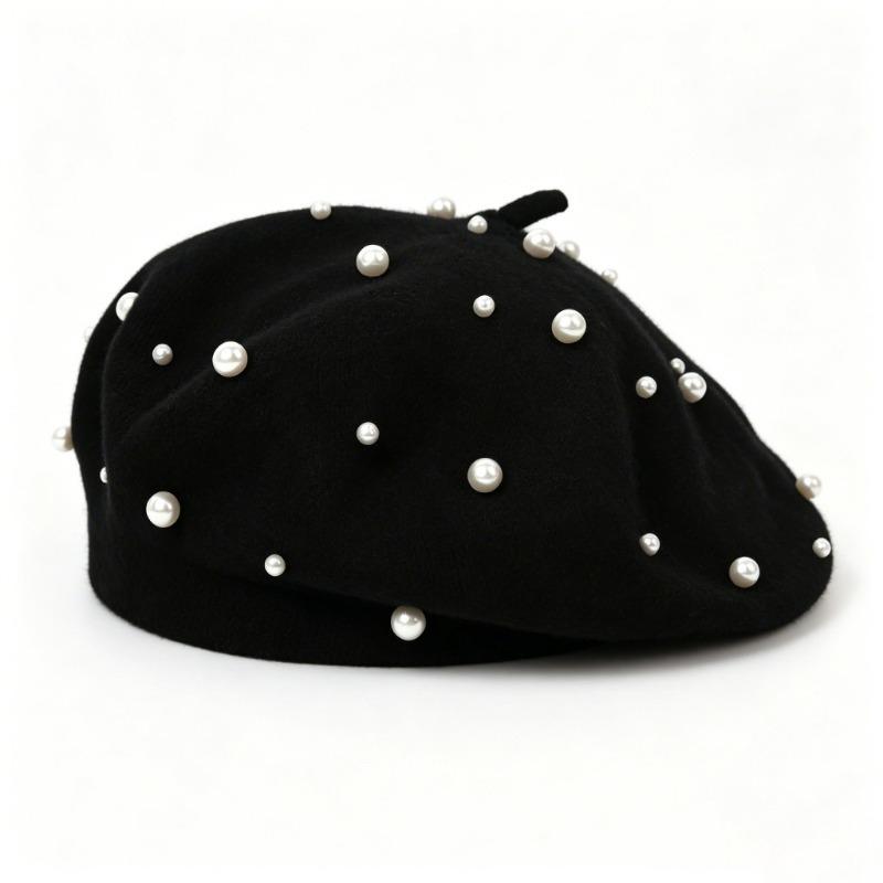 Women S Pearl Plush Beret Hat Vintage Fashion Elegant Lady Hat