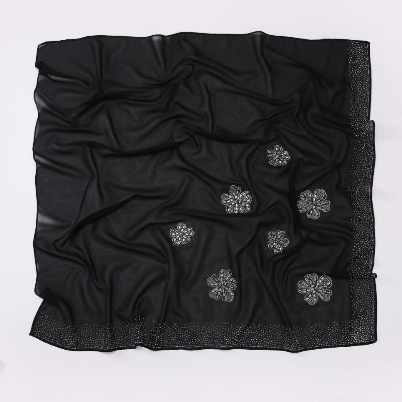 Women S Floral Rhinestone Chiffon Square Scarf For All Seasons
