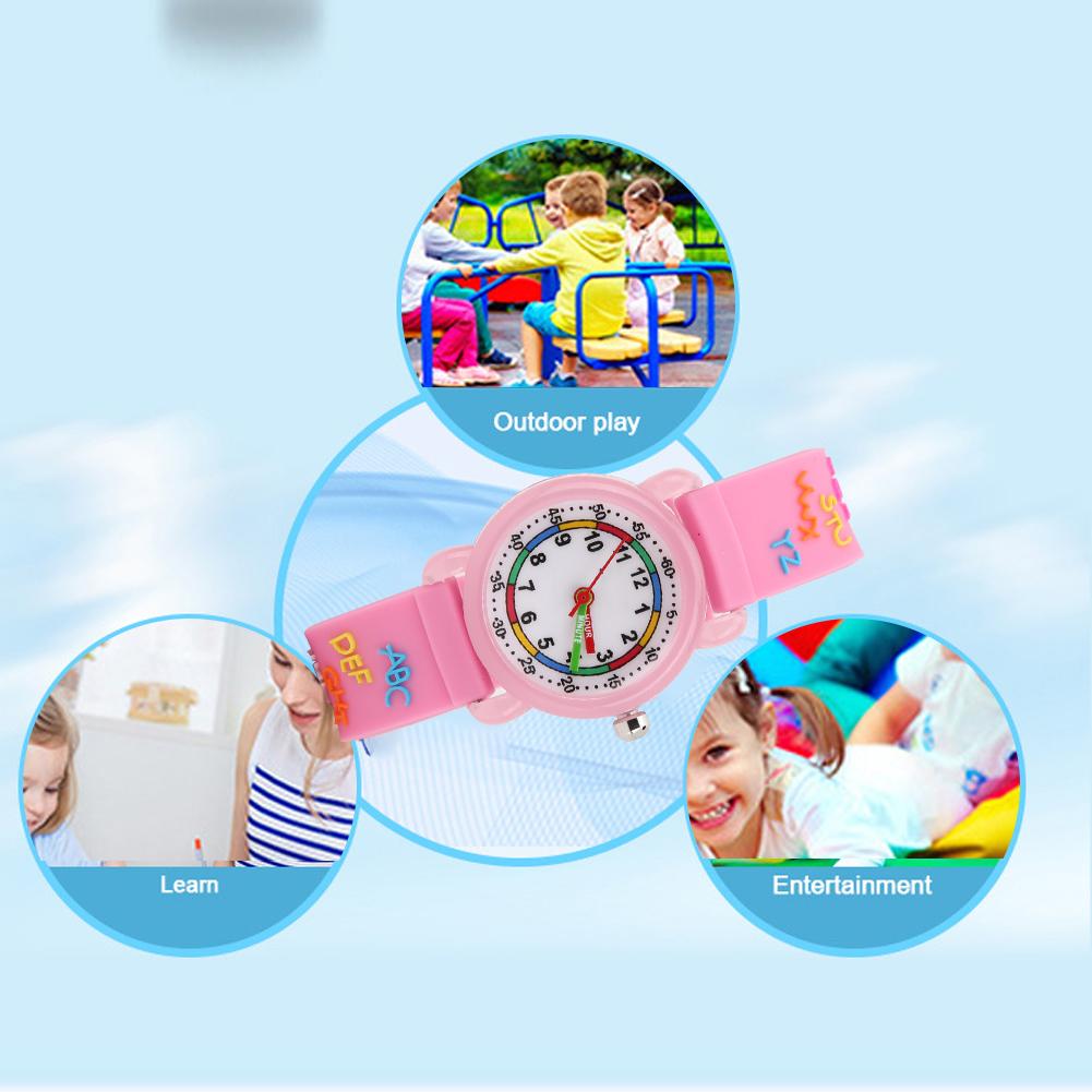 Kinder Wasserdichte Cartoon Uhr Buchstabenmuster Kinder Armbanduhr ZeiterkennungswerkzeugPink
