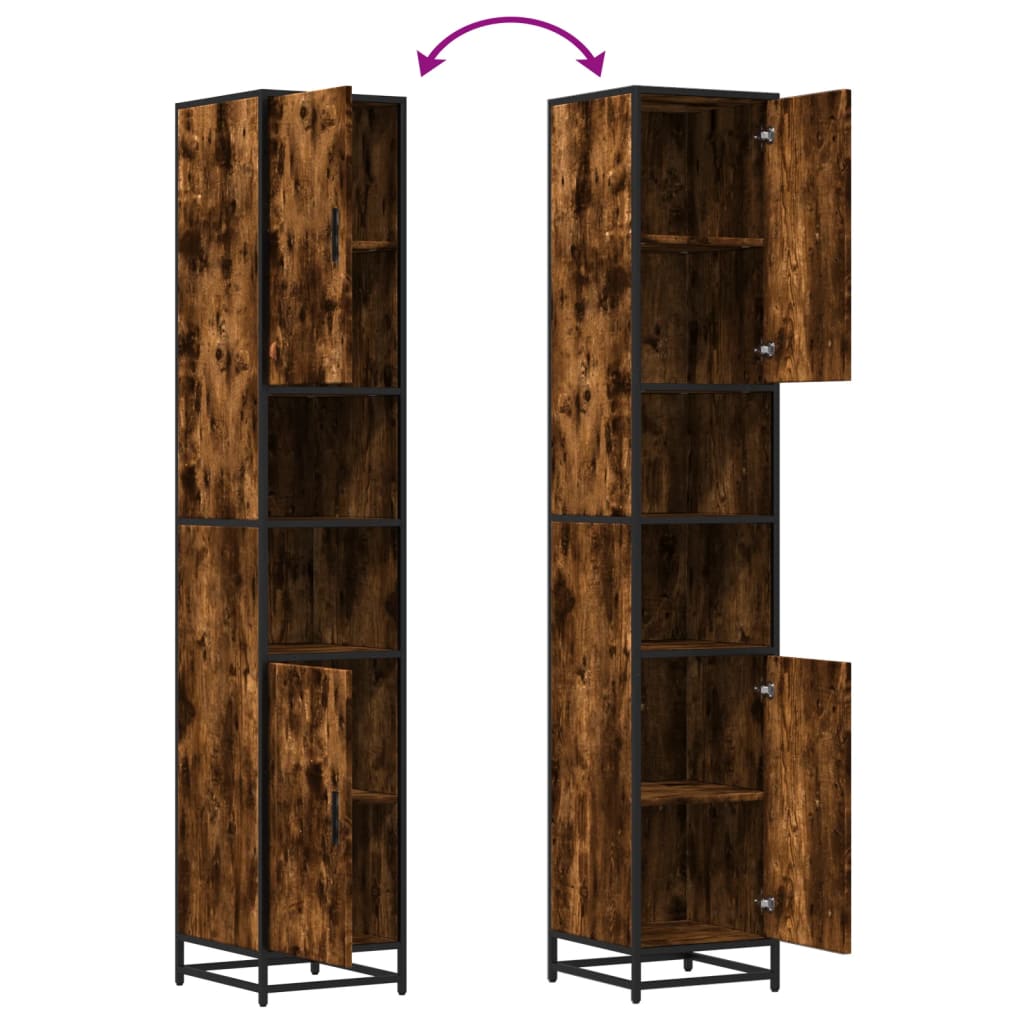Bathroom Cabinet Smoked Oak Finish 35 x 37.5 x 188.5 cm Particleboard & Metal