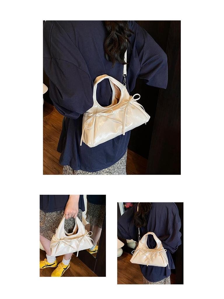 2025 Sweet Girl Bow-Accent Crescent Handbag - PU Shoulder Bag for Commute