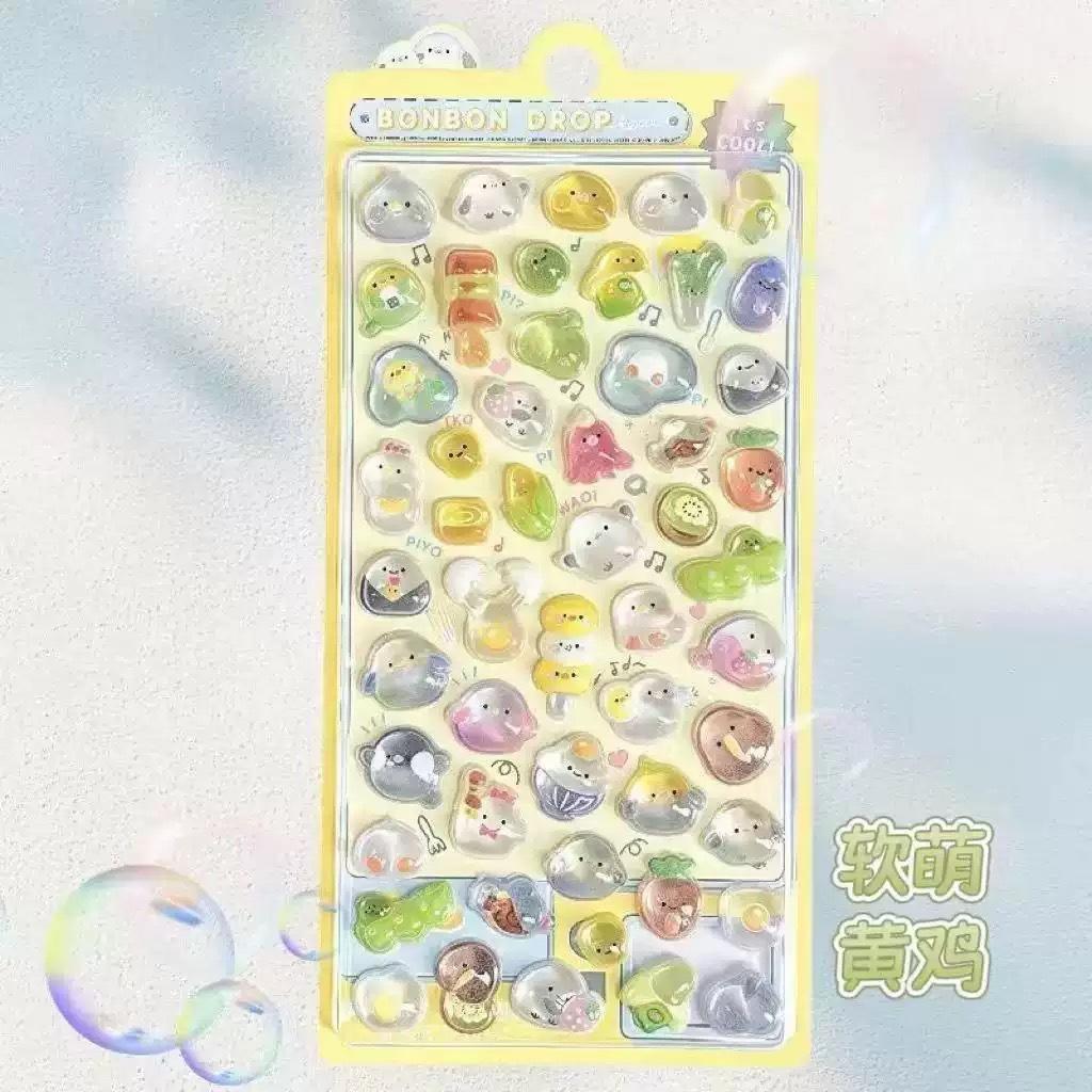 1-6Pcs Kawaii 3D Jelly Resin Stickers Cute Cartoon Sparkle Transparent Decals For Scrapbooking Phone Case Laptop Diy Decor.