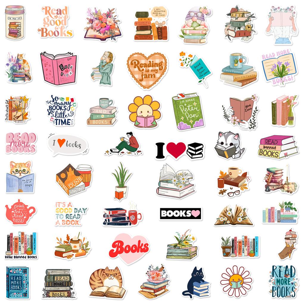 10/25/50pcs Books Graffiti Reading Stickers for DIY Scrapbook Stationery Suitcase Water Bottle Phone Laptop Guitar Toy