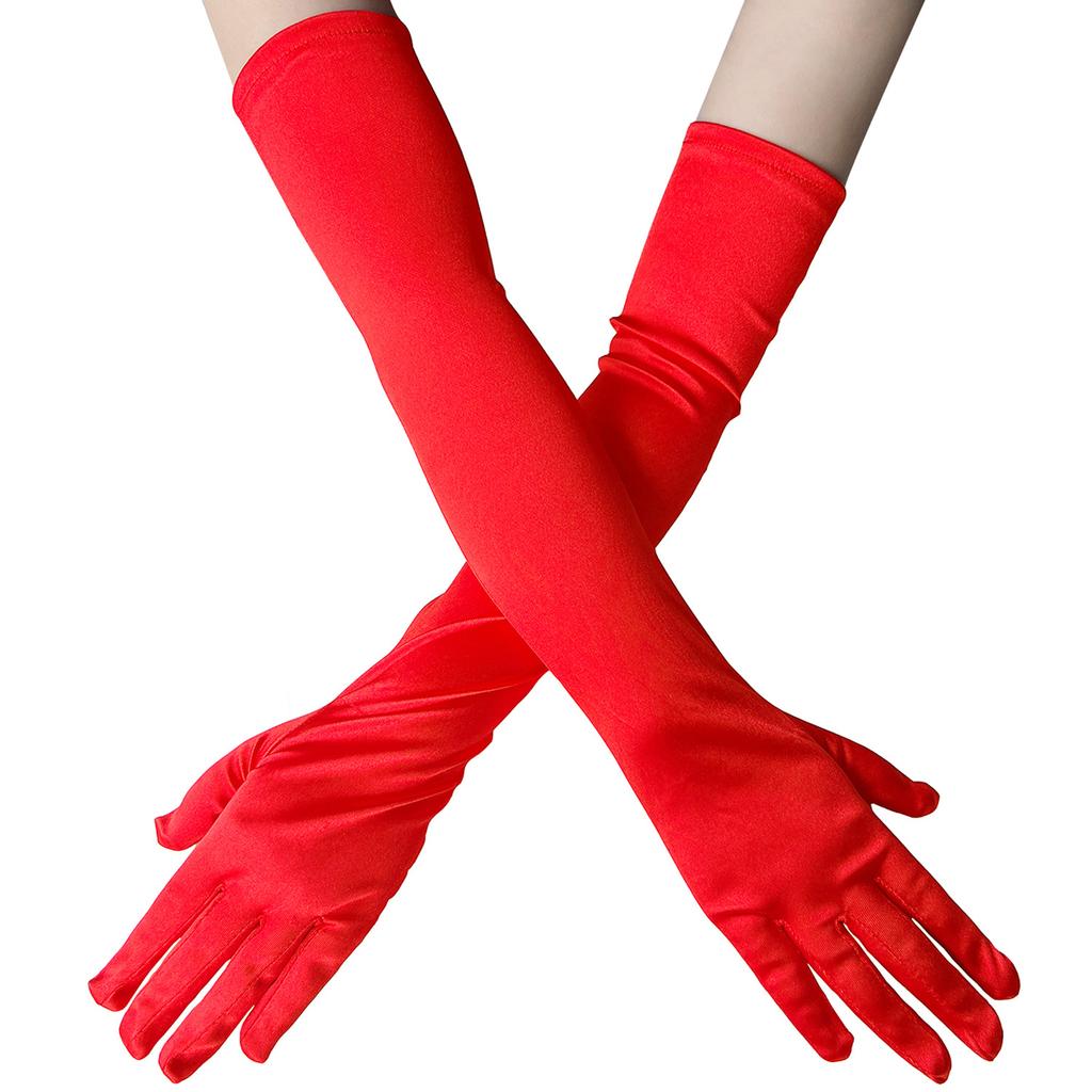 New Women Satin Elastic Full Finger Party Gloves Students Solid Bridal Wedding Dress Long Mittens Outdoor Dance Dress Up Gloves