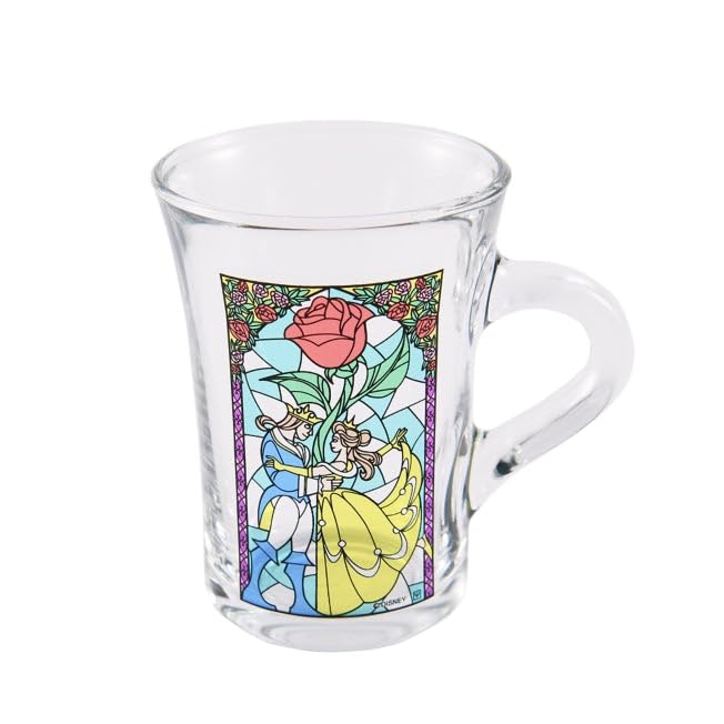 Yaxel Stained Glass Style Cute Mug Microwave Safe Tempered Glass Dishwasher Safe Cup Glass 230ml Made in France Disney Beauty and the Beast 82598