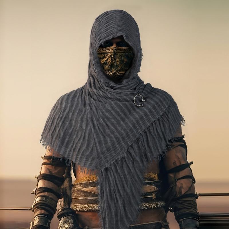 Rogue Cowl Scarf Medieval Cloak Cape Renaissances Costume Accessories Hooded Shawl with Vikinges Brooch for Halloween