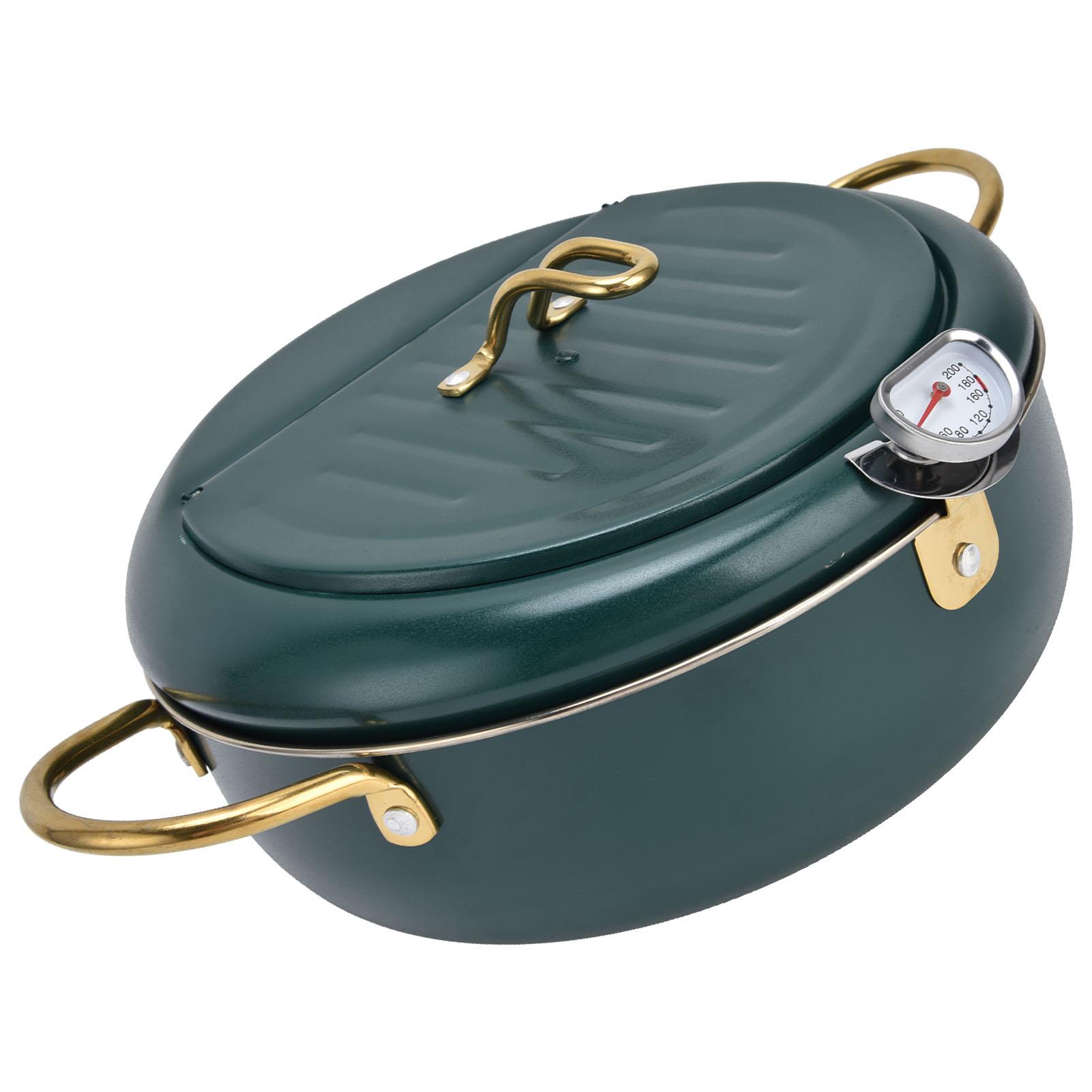 304 Stainless Steel Frying Pot Temperature Controllable   Cooking Fryer with Thermometer for Kitchen
