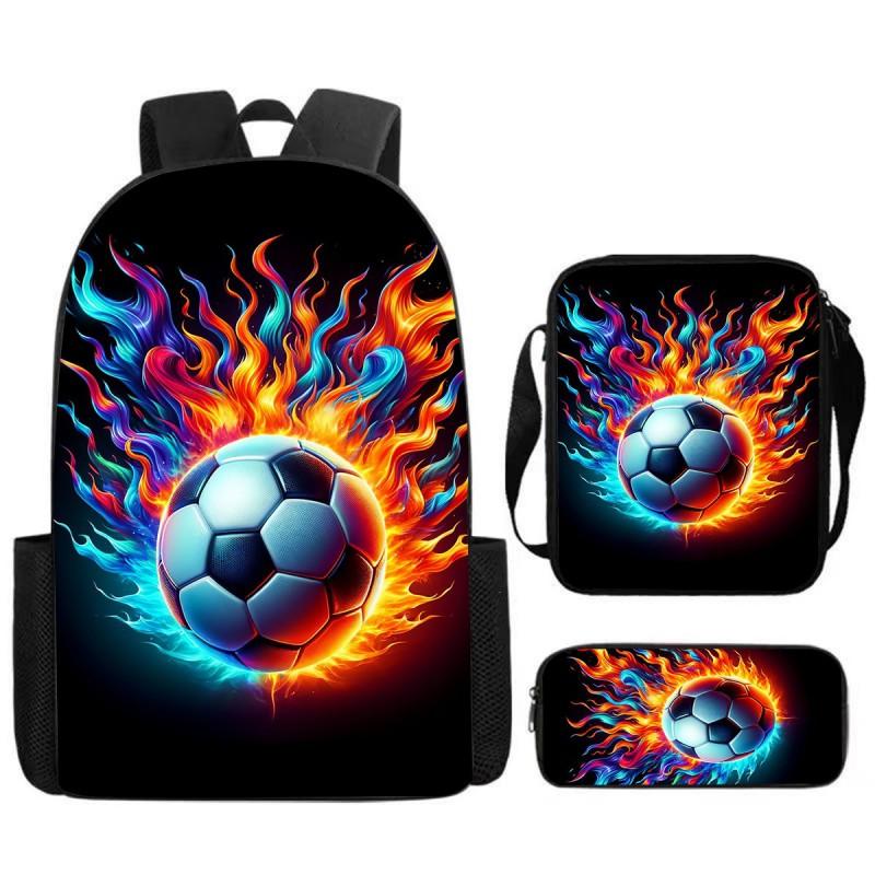 Set Zaino Stampa Calcio per Bambini Scuola Elementare 3 Pezzi Borsa a Spalla Astuccio Borsa a Tracolla