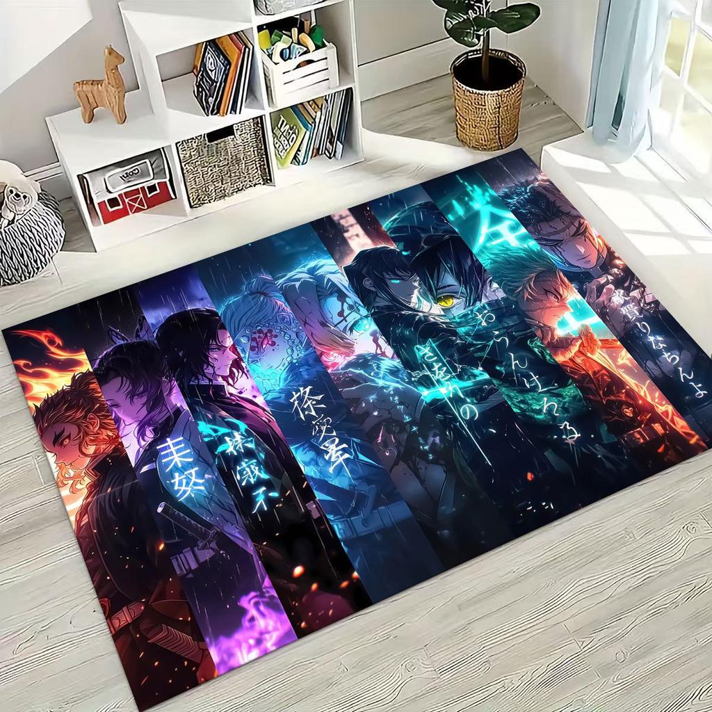 Anime Demon S-Slayer Kamado Nezuko Tanjirou Kreslený koberec pro ložnici, obývací pokoj, pohovku, domácí rohožku, dekor, dětská protiskluzová podložka na podlahu