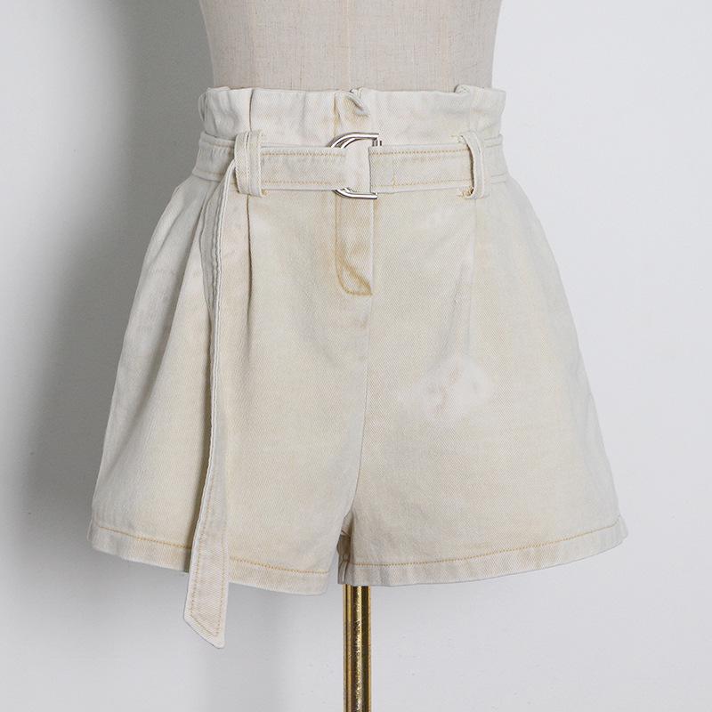 2025 Fashion Casual Distressed Denim Jacket & High Waist Lace-Up Shorts Two-Piece Suit