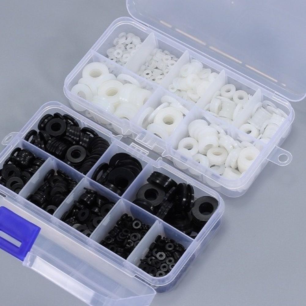 210/350/500pcs Black White Nylon Washers Multi-Size Gasket Ring Kit  Automotive Maintenance