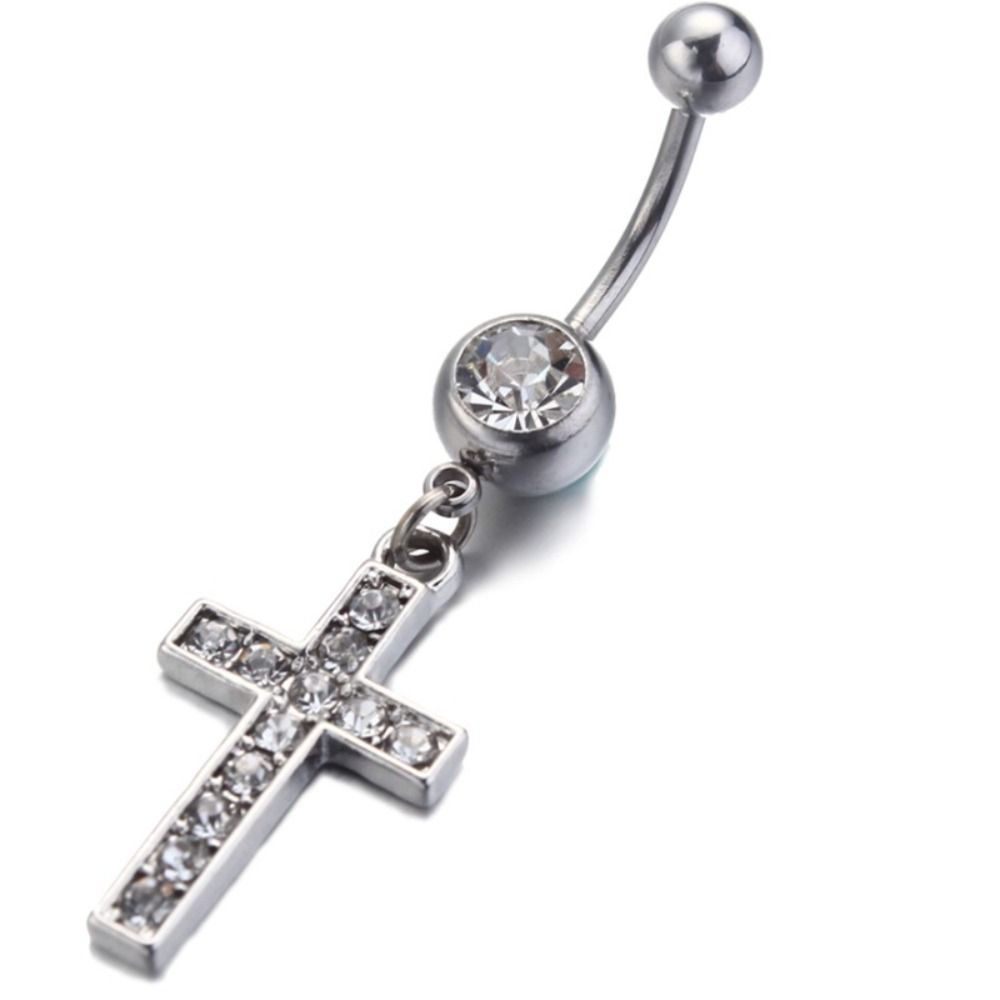 Rhinestone Crucifix Belly Button Ring Punk Belly Piercing Jewelry Trendy Cross Navel Ring  Couple