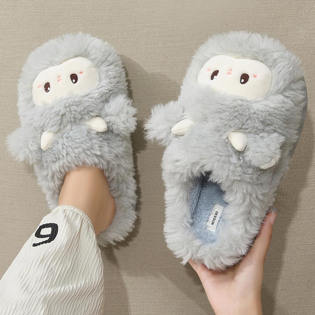 Cartoon Cute Lamb Pink Cotton Slippers Winter Plush Warm Non-slip Shoes Home Thick-soled Cotton Shoes