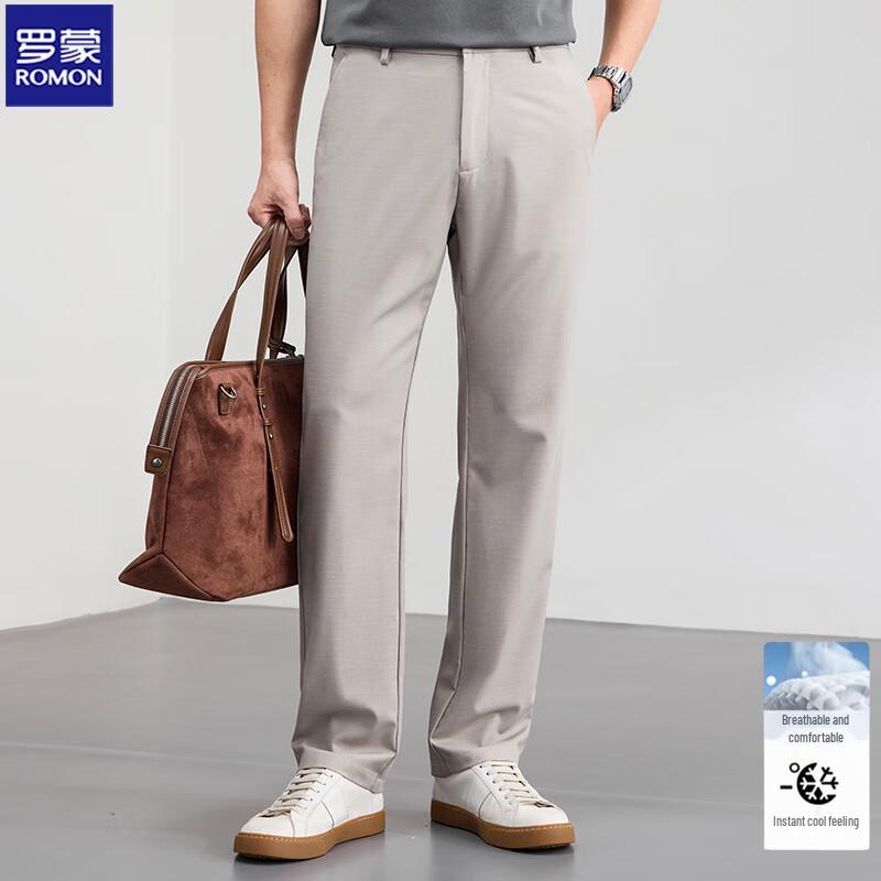 ROMON Men s Straight Fit Ice Silk Commuter Pants 30
