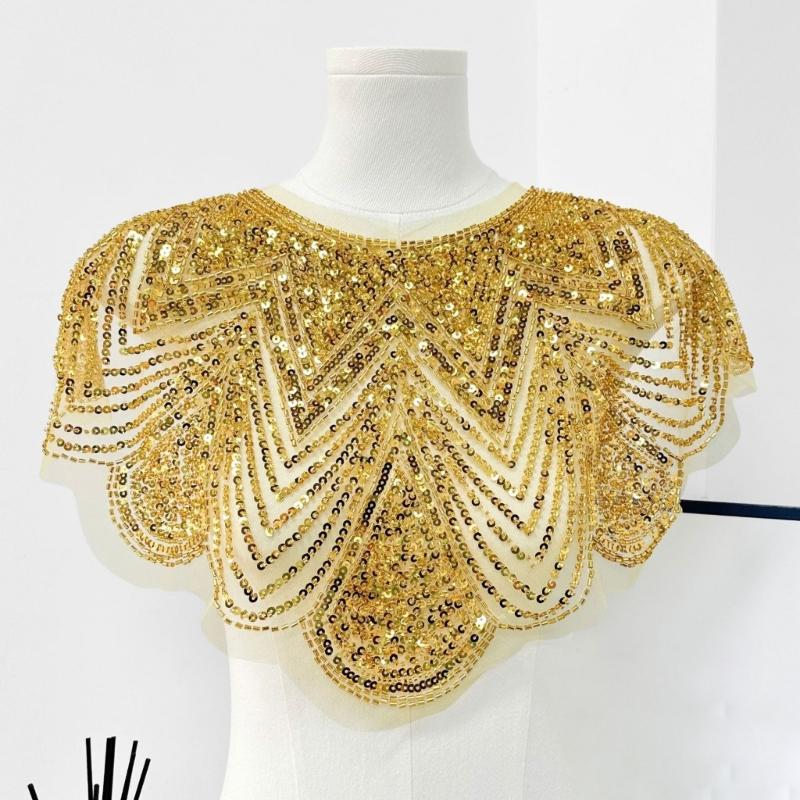Elegant Beads Lace Collar Patches Adhesive For Wedding Gowns And Evening Dresses