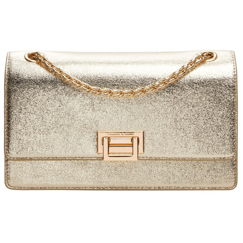 Charles & Keith Metal Buckle Chain Small Square Bag Women Shoulder Bag Black Gold CK2-20840579-1