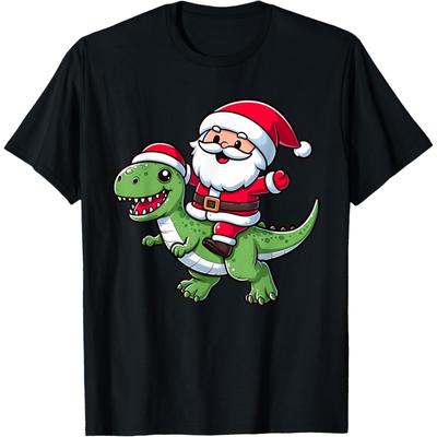 Christmas Pajama Santa Claus Ride T Rex Dinosaur for Toddler T-Shirt