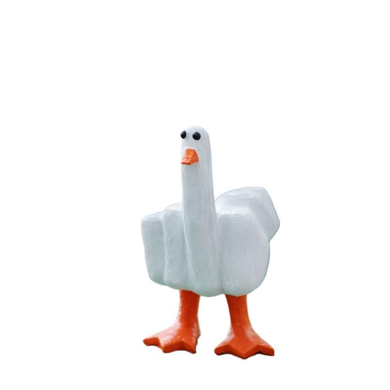 Kreative Mittelfinger-Enten-Dekoration - Neuartige Harzstatue, Trendiges Internet-Bastelornament, Schrullige Schreibtischfigur für Zuhause
